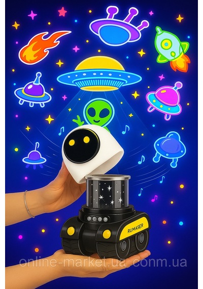 Müzikli Led Robot Gece Lambası Bluetooth Hoparlör,değiştirilebilir Slayt Gece Projektörü Beyaz - 744526893