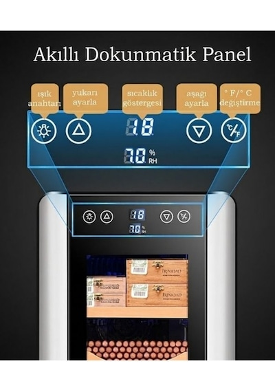 Elektrikli Puro Nemlendirici Kabin 8l Sessiz Kontrol, Çift Cam Kapı