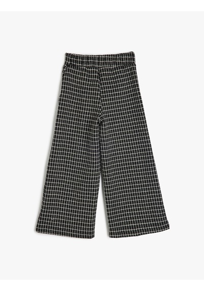 Koton Pamuk Karışımlı Bol Paça Pantolon Siyah Desenli 5wkg40315ak Siyah