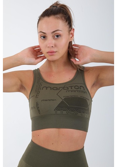 Maraton Active Slimfit Kadın Atlet Yaka Kolsuz Koşu Haki Bra 813065-Haki