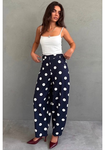 Madmext Lacivert Puantiyeli Beli Lastikli Balon Kadın Pantolon Mg2886