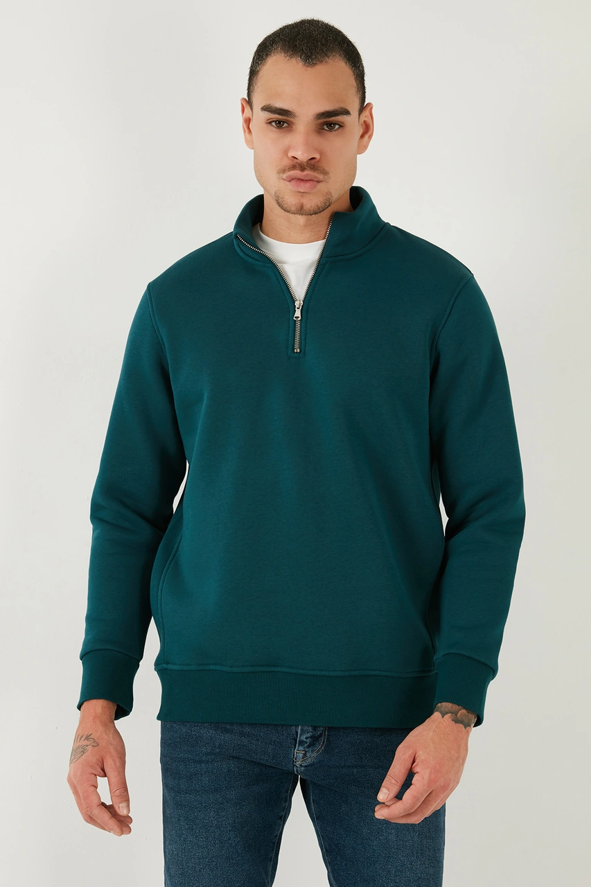 Buratti Pamuklu Regular Fit Dik Yaka 2'Li Paket Erkek Sweat 59052592S2 Petrol-Siyah