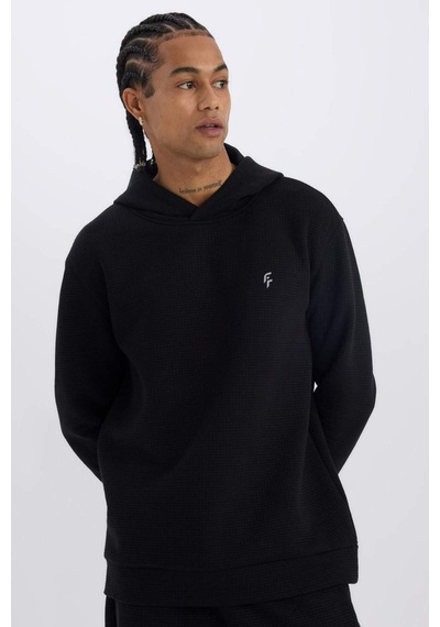 DeFactoFit Standart Fit Kapüşonlu Kapitoneli Sporcu Sweatshirt D0752AX24AUBK81