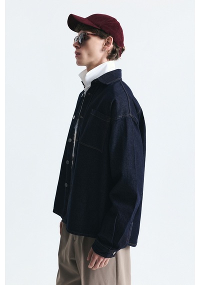 Vamos Oversize Denim Gömlek Koyu Lacivert