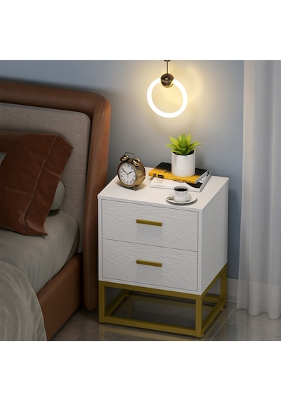Lodovica Gold Metal Beyaz Komodin