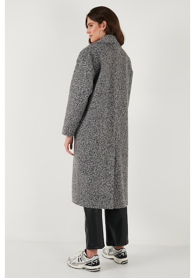 Lela Oversize Fit Mono Yaka Düğmeli Buklet Uzun Kaşe Bayan Kaban 6810236 Antrasit