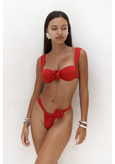 Mai Collection Mai Studios Co. Larasis Çiçek Detaylı Kırmızı Bikini Altı Kırmızı