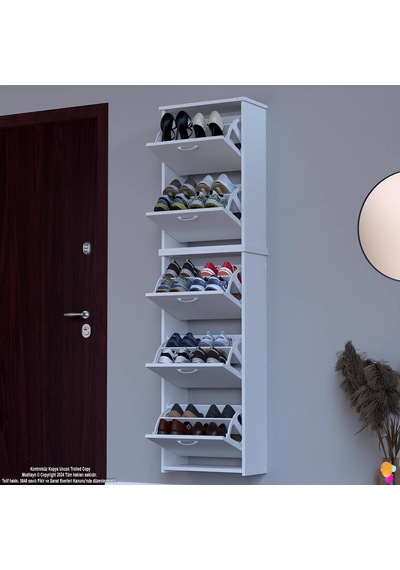 Modilayn Verve Asma Kapı Önü 52x194x26 Cm Lik 5 Düşer Kapak 10 Göz Bölmeli Ayakkabılık Beyaz Modilayn Verve Asma Kapı Önü 52x194x26 Cm Lik 5 Düşer Kapak 10 Göz Bölmeli Ayakkabılık Beyaz