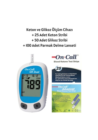 On Call GK Dual Keton ve Şeker Ölçüm Cihazı + 25 Keton Stribi + 50 Şeker Stribi