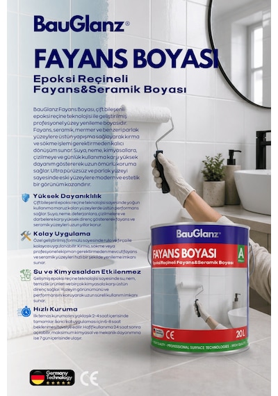 Epoksi Fayans Ve Seramik Boyası 2k Banyo, Mutfak, Tezgâh Ve Balkon İçin Parlak Dönüşüm Boyası -