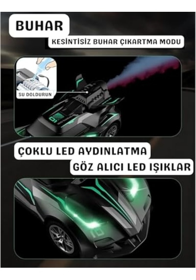 Giffy/oyuncak Uzaktan Kumandalı Şarjlı Duman Çıkartan Işıklı Araba Buhar Çıkartan Drift Atan Araba 1:20 Ölçek Full Fonksiyon