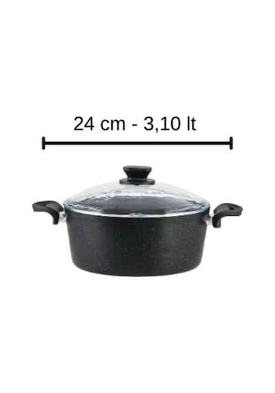 Diez 24 cm Granit Derin Tencere Siyah Cam Kapaklı Yapışmaz