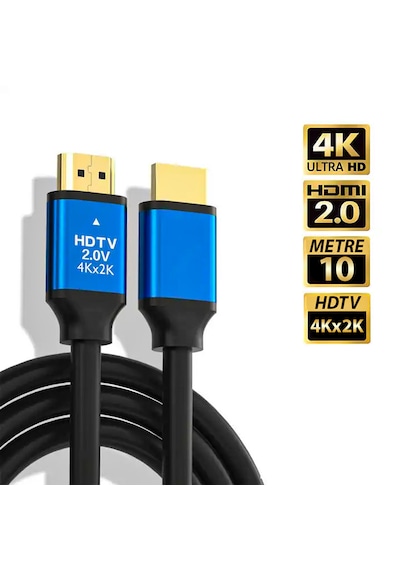 10 Metre 4k Ultra Hd 2.0v Alüminyum Başlık Altın Uçlu Hdmi Kab...