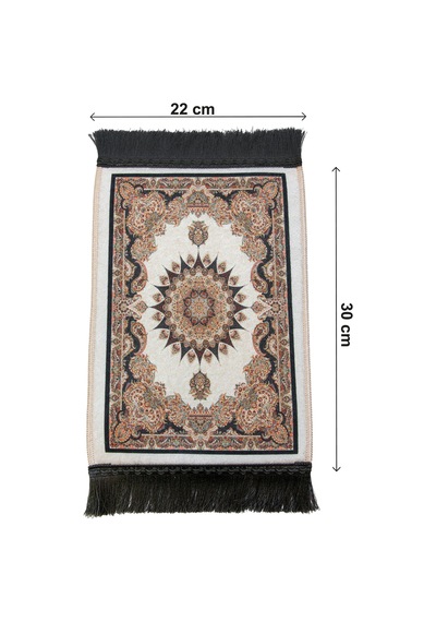 Mini Alın Seccadesi Kaymaz Taban Desenli Cep Tipi Seyahat Namaz Seccadesi - Krem / Kahve