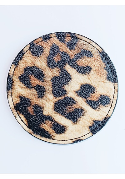 Yuvarlak Bardak Altlığı Suni Deri Bardak Altı Leopar Desen 1 Ad Çok Renkli