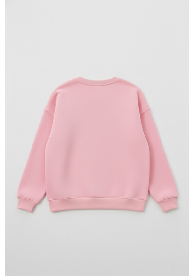 Uyguntarz Unisex Yumuşak Dokulu Düz 3 İplik Oversize Sıfır Yaka Sweatshirt Sade Ve Modern Görünüm Pembe