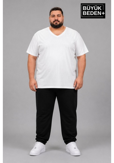 Superlife Süperlife Büyük Beden Erkek V Yaka Pamuklu Basic Tişört Lacivert 3xl-6xl Spr26bts509 Beyaz
