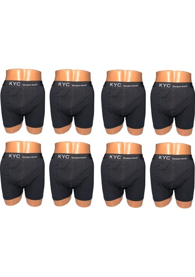 Kyc Shopping 8 Adet Siyah Renk Pamuklu Likralı Penye Esnek Kumaş Boxer Siyah