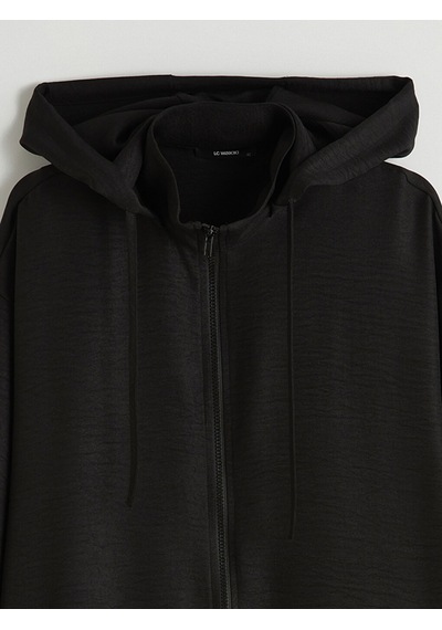 Lc Waikiki Lc Waıkıkı Siyah Kapüşonlu Oversize Kadın Tunik