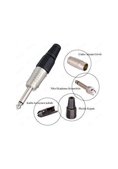 6.35mm Mono Erkek Fiş Lehim Tipi Çivi Jack Konnektörü