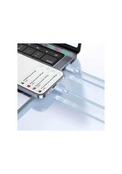 Ca-3661 Crystal Serisi Type-c To Lightning 36w Pd Hızlı Şarj Ve Veri Aktarım Örgü Kablo Mavi 1.2 Metre