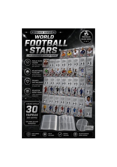 Cantex Tech Futbolcu Oyun Karti 55 Adet Sılver Series Pocket Esnek Kırılmaz Parlak Kart + Albüm Hediyeli