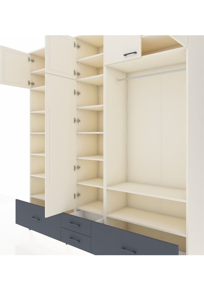 Hyperion Dolap 18 Raflı 4 Çekmeceli Tek Askılı 220x44x243 Aytaşı-aytaşı/antrasit Çok Renkli