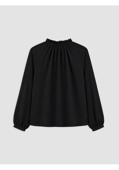 Lcw Modest Siyah Bağlamalı Yaka Fırfırlı Bluz