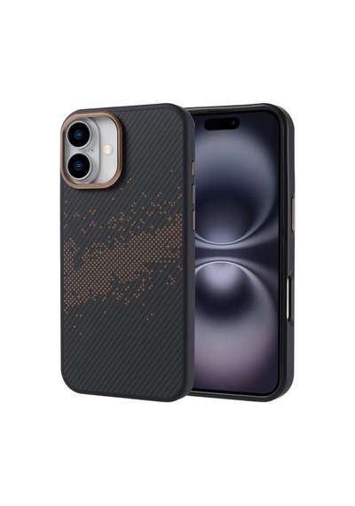 Lexroo İphone 16 Plus Mag Safe Şarj Özellikli Karbon Fiber Tasarımlı Vave Tpu Sert Pc İnce Kılıf - Gold