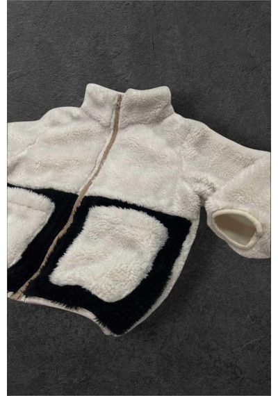 Spor Kız Çocuk Peluş Cepli Fermuarlı Welsoft Kışlık Mont-186 Ekru