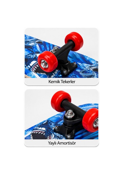 Büyük Boy Kaykay 80 Cm 8 Katmanlı Canlı Desenli Kemik Teker Kaymaz Skateboard 3108 Gri