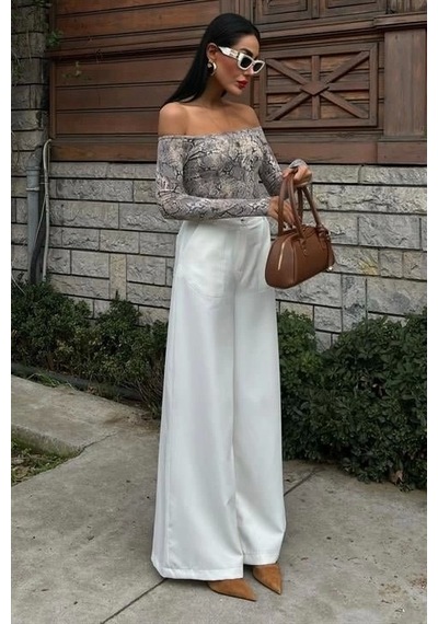 Defymoda Bol Paça Palazzo Pantolon 0080 Ekru
