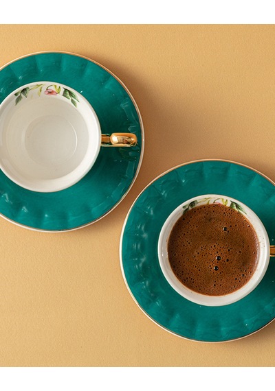 Vanilla New Bone China Kahve Fincan Takımı 4 Parça 2 Kişilik Turkuaz Turkuaz