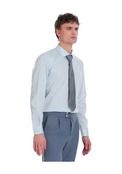 Hatemoğlu Mavi Slim Fit 100% Pamuk Açık İtalyan Yaka Uzun Kollu Saten Gömlek 1996512 Mavi