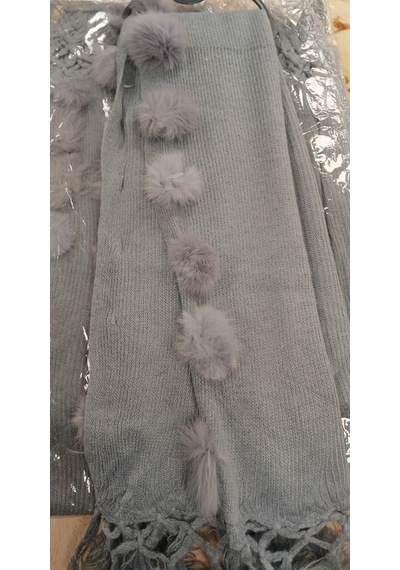 Angora Ponponlu Şal 60x180 - Gri Gri
