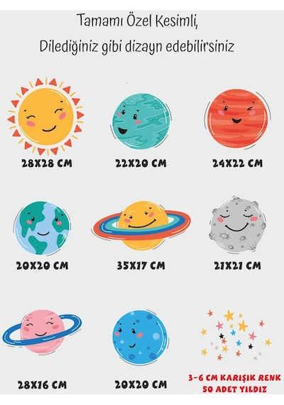 MSticker Sevimli Güneş,uzay Figürleri Ve Yıldızlar Çocuk Bebek Odası Sticker