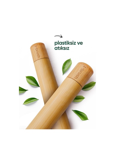Tbrush Kremrengi Beyaz Bambu Diş Fırçası - Medium Paslanmaz Çelik Dil Temizleyici Diş Fırçası Kabı