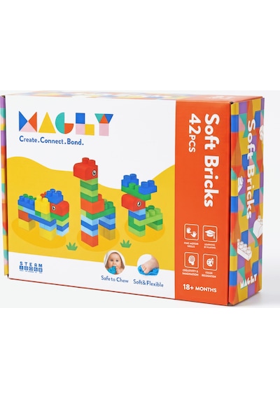 Magly Soft Bricks Yumuşak Yapı Blokları - Çocuklar İçin Renkli,silikon, Esnek 42 Parça Yapı Blok Seti Taşıma Çantalı