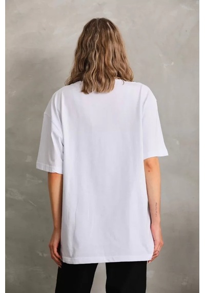 Ge Ticaret Unisex Bisiklet Yaka 20/1 Düz Oversize T-shirt - Beyaz Beyaz