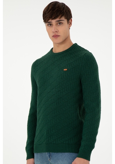 U.S. Polo Assn. Erkek Slim Fit Bisiklet Yaka Koyu Yeşil Kazak 50297050-VR079