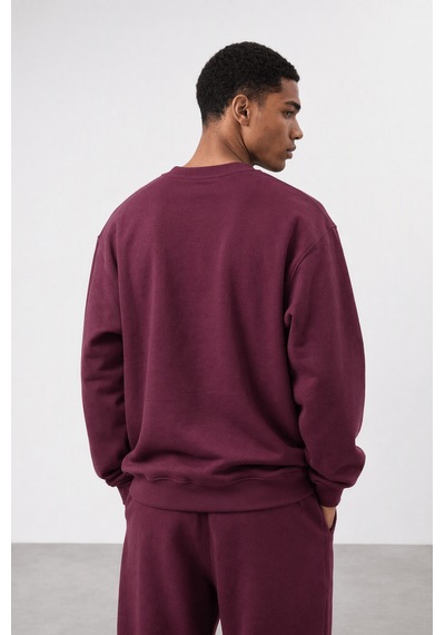 Erkek Respire Basic Oversize Sweatshirt Vişne Bordo