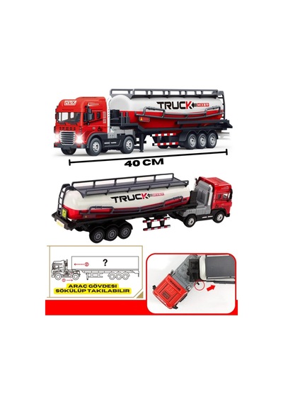 1:24 Ölçek Diecast Metal Kafa Işıklı Ve Sesli Oyuncak Tanker Tırı - Ayrılabilir Dorseli Model Araba