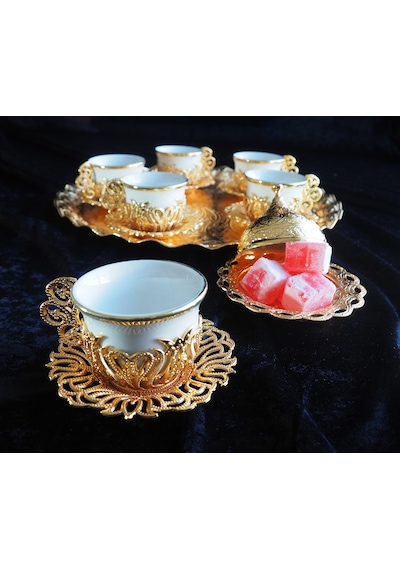Acr Sunum Metal Porselen Fincan Takımı - Beyaz Gold