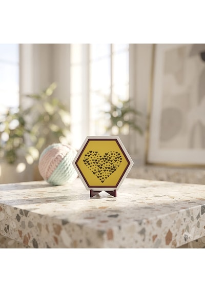 Sevgi Dolu Kalp Mozaiği Dekoratif Süsü, Kahve Köşelerinizi Tamamlayan Estetik Bir Aksesuar 10x10 Cm, Sarı