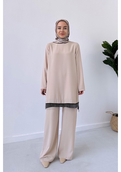 Kahijab Etek Ucu Zincir Takım - Bej