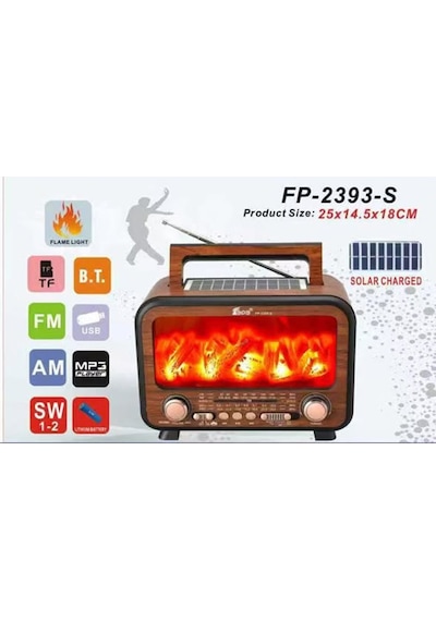 Fp-2393 Şömine Efektli Retro Bluetooth-usb-sd-fm Şarjlı/ Ledli Nostaljik Radyo Hoparlör
