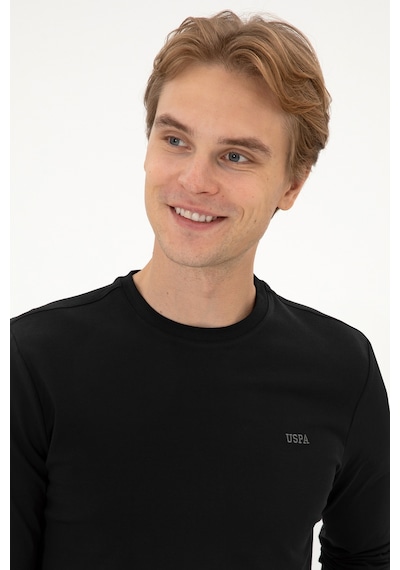 U.S. Polo Assn. Erkek Slim Fit Bisiklet Yaka Siyah Süprem Basic Sweatshirt 50313744-VR046