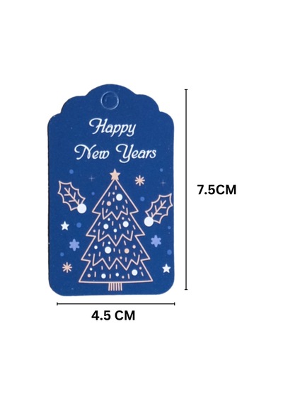 Yılbaşı Happy New Years Yazılı Hediye Etiketi, Çam Desenli Paketl