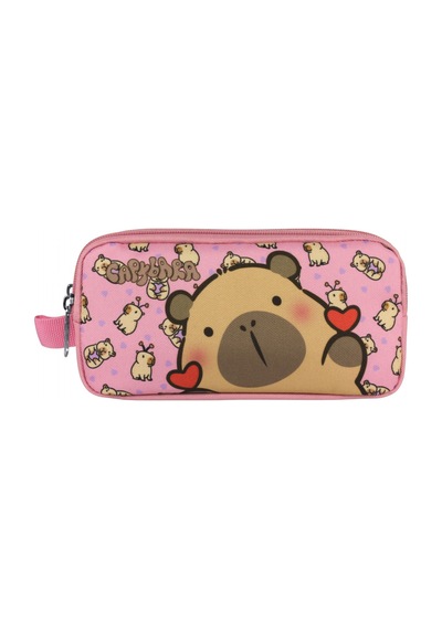 Capybara Kız Çocuk İki Bölmeli Kalem Çantası - Pembe - 5214 Çok Renkli