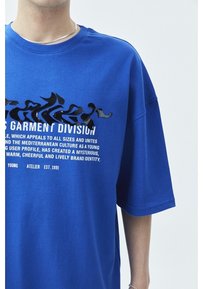 Atelier Kabartma Baskılı Oversize Tişört Saks